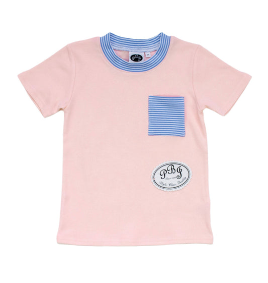 Peach/ Cobalt stripes pocket shirt