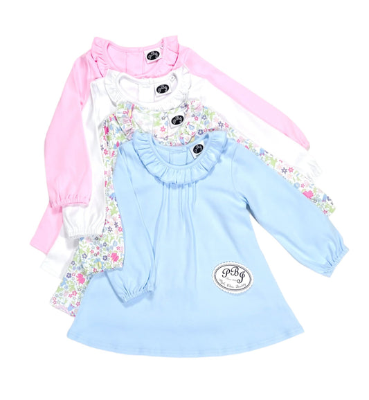 Solid Pintucked tunic w/ ruffle