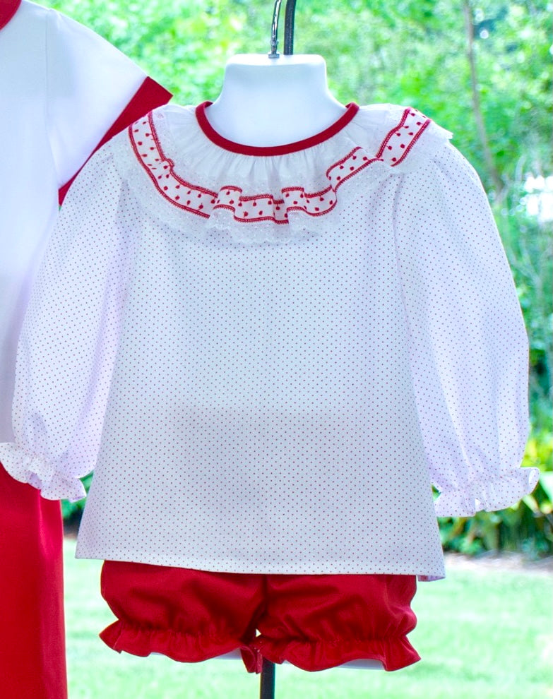 2t Blouse w/ Heirloom collar + 2t Red bloomers