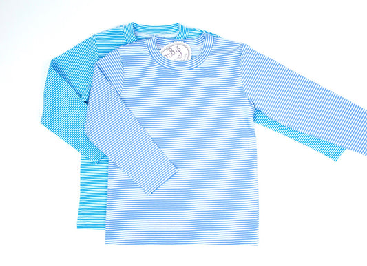 Cobalt Stripes and Blue Stripes crewneck shirts