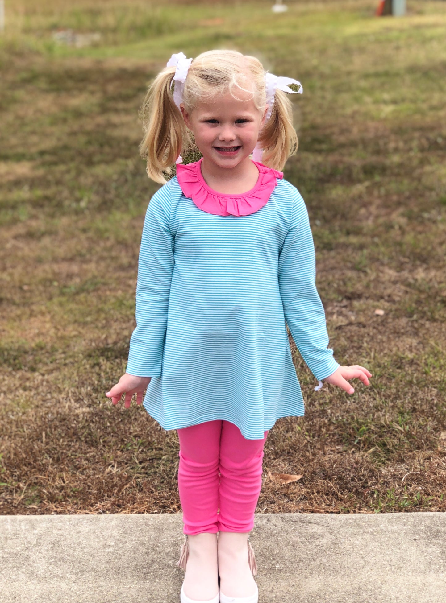 PBJ tunic Seagreen stripes/ raspberry