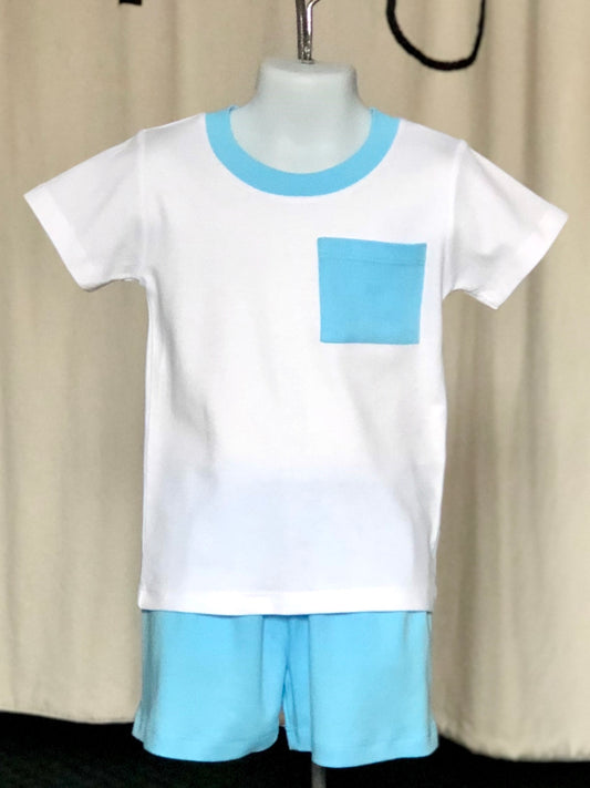 PIMA pocket shirt set White/ Turquoise