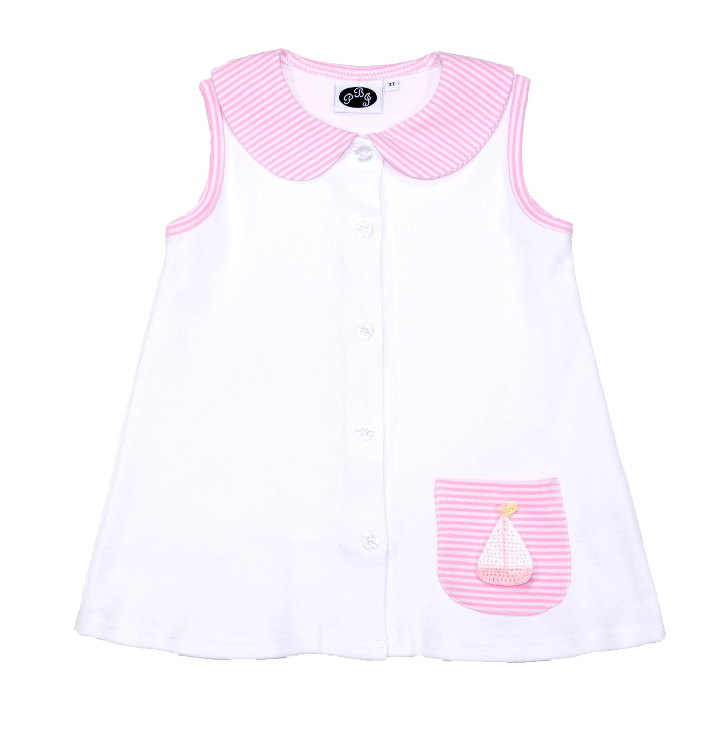 Alex top solid white with pink stripes