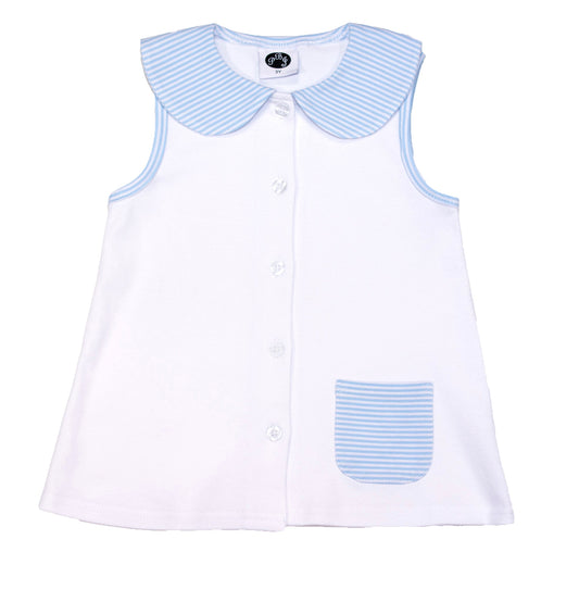 Unisex Alex Top White with Blue Stripes
