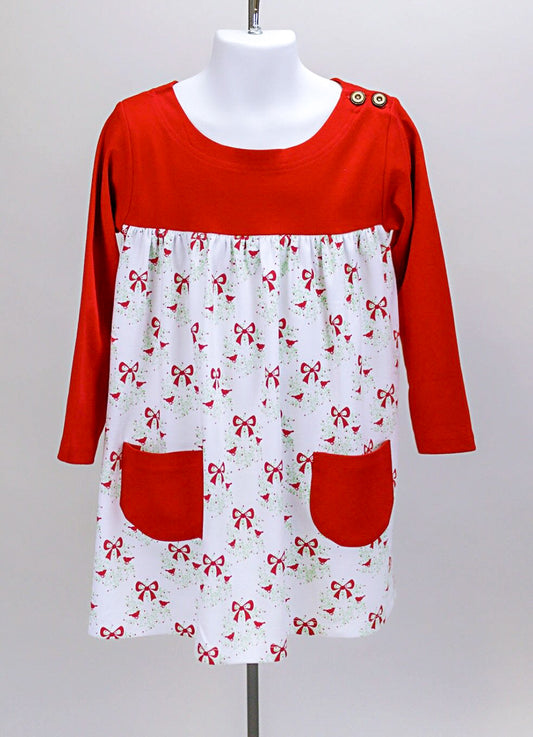 PIMA boatneck dress - wreaths / solid red