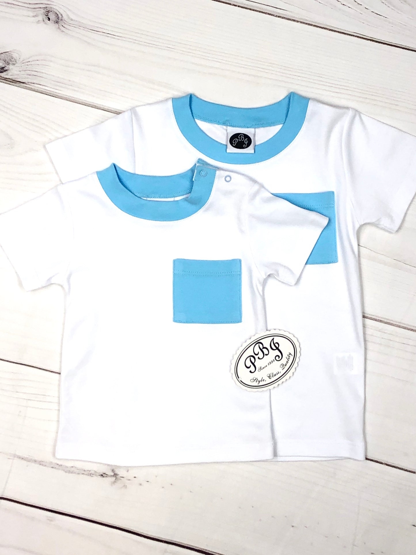 PIMA pocket shirt set White/ Turquoise