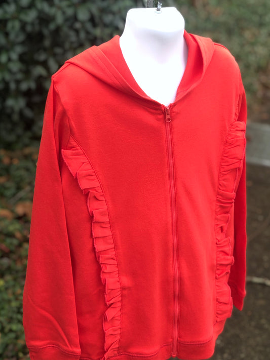 Red ruffled hoodie jacket
