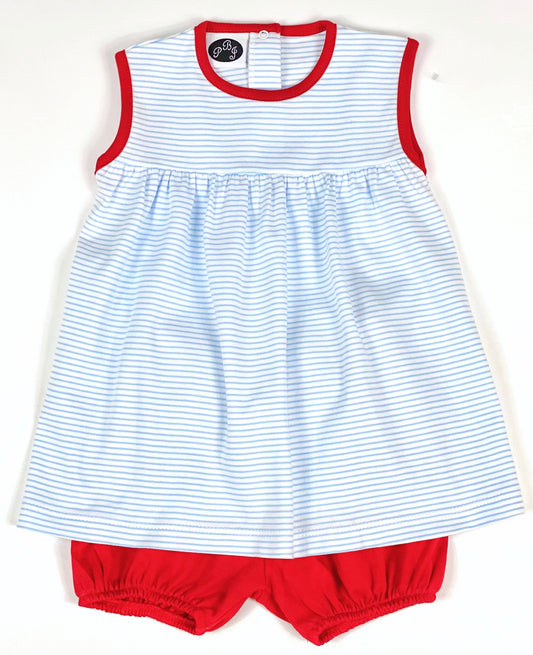 Pima Boy diaper set - blue stripes/ red