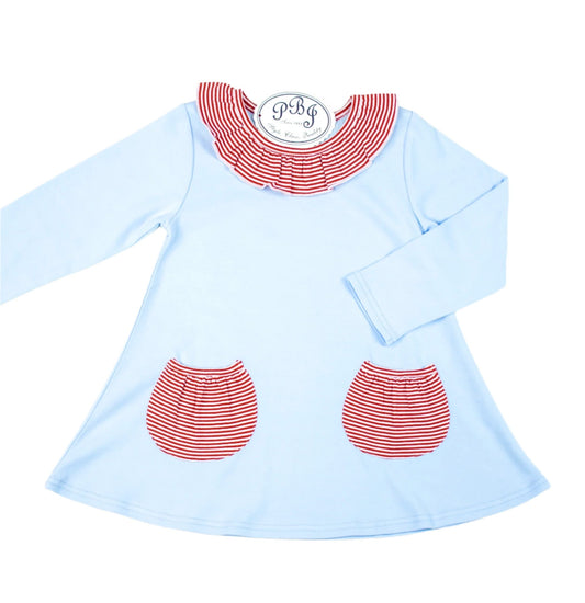 Blue Swing Top w/ red stripes contrast