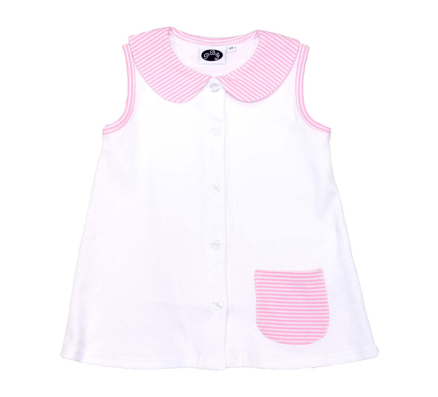 Alex top solid white with pink stripes