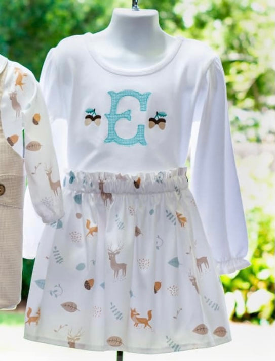 L.s. girl tee w/ Acorn and "E" applique 6y