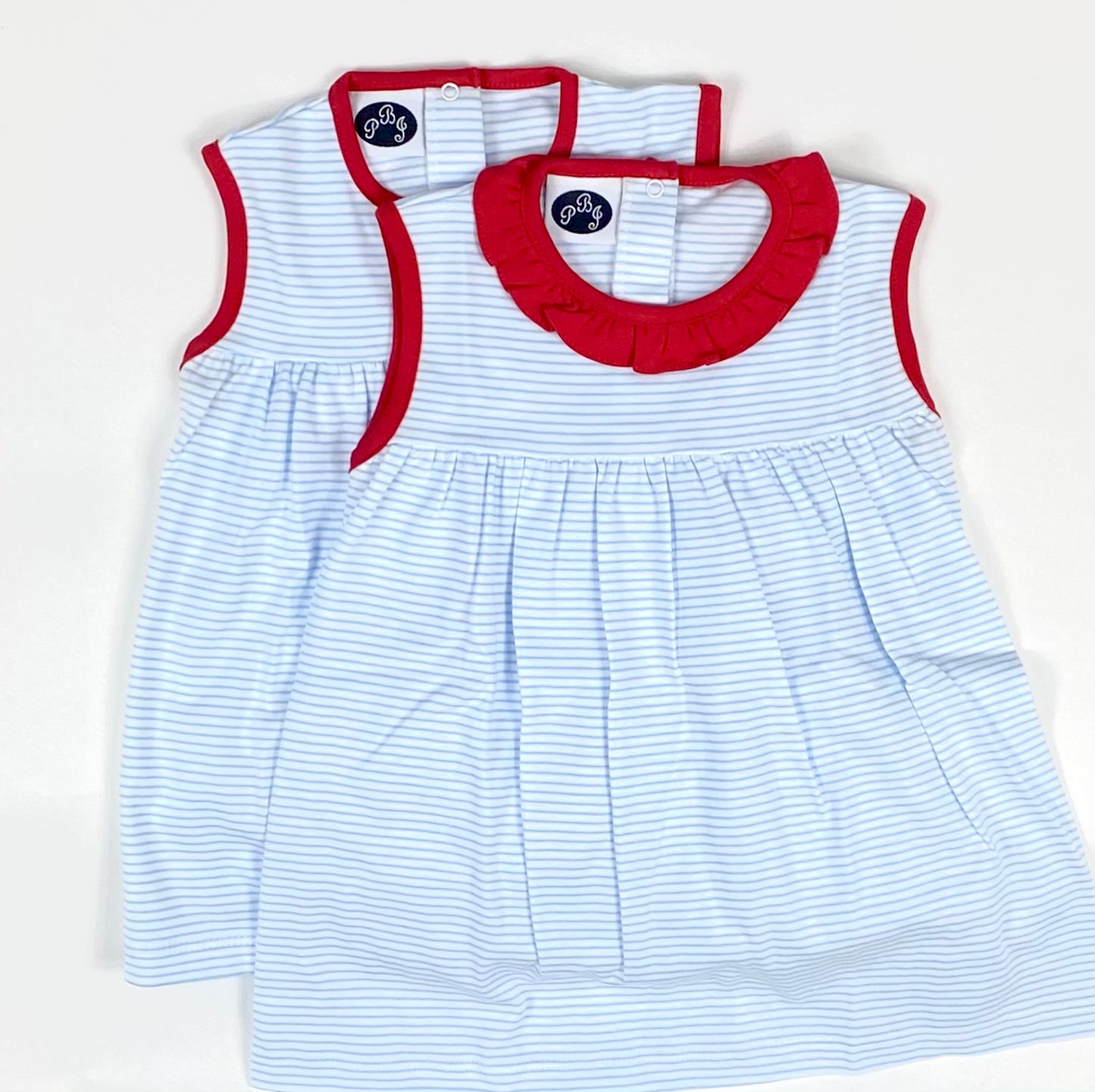 Pima Girl bloomers diaper set - blue stripes/ red