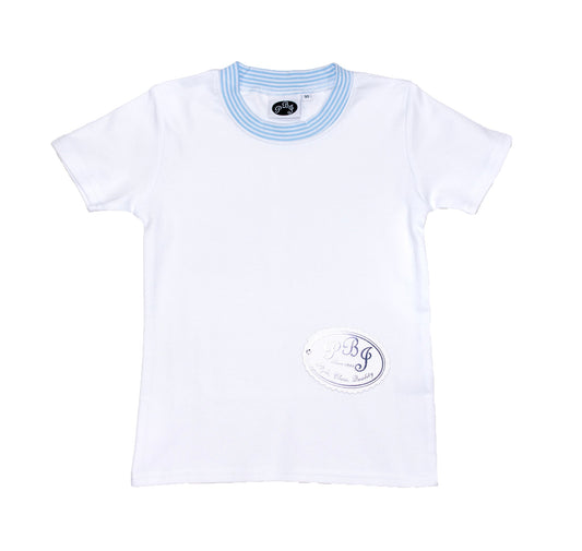 SS Crewneck White w/blue stripes