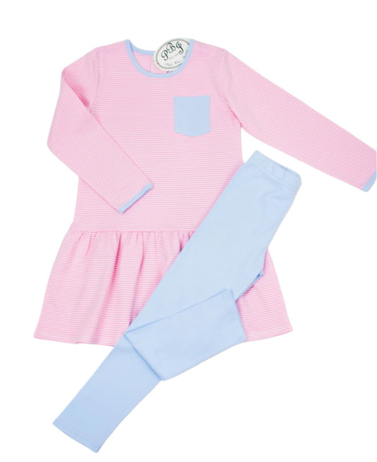 Dropped waist dress Pink stripes/ blue