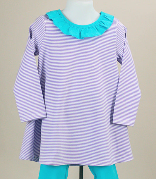 PBJ tunic Lilac stripes/ turquoise - top only