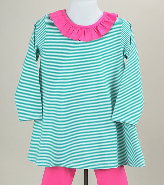 PBJ tunic Seagreen stripes/ raspberry